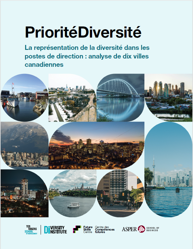 Une couverture de rapport présentant une mosaïque de grandes villes canadiennes et de logos.